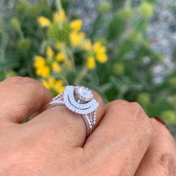 Sterling Silver Engagement Wedding Band 2pc set - Picture 6 of 11